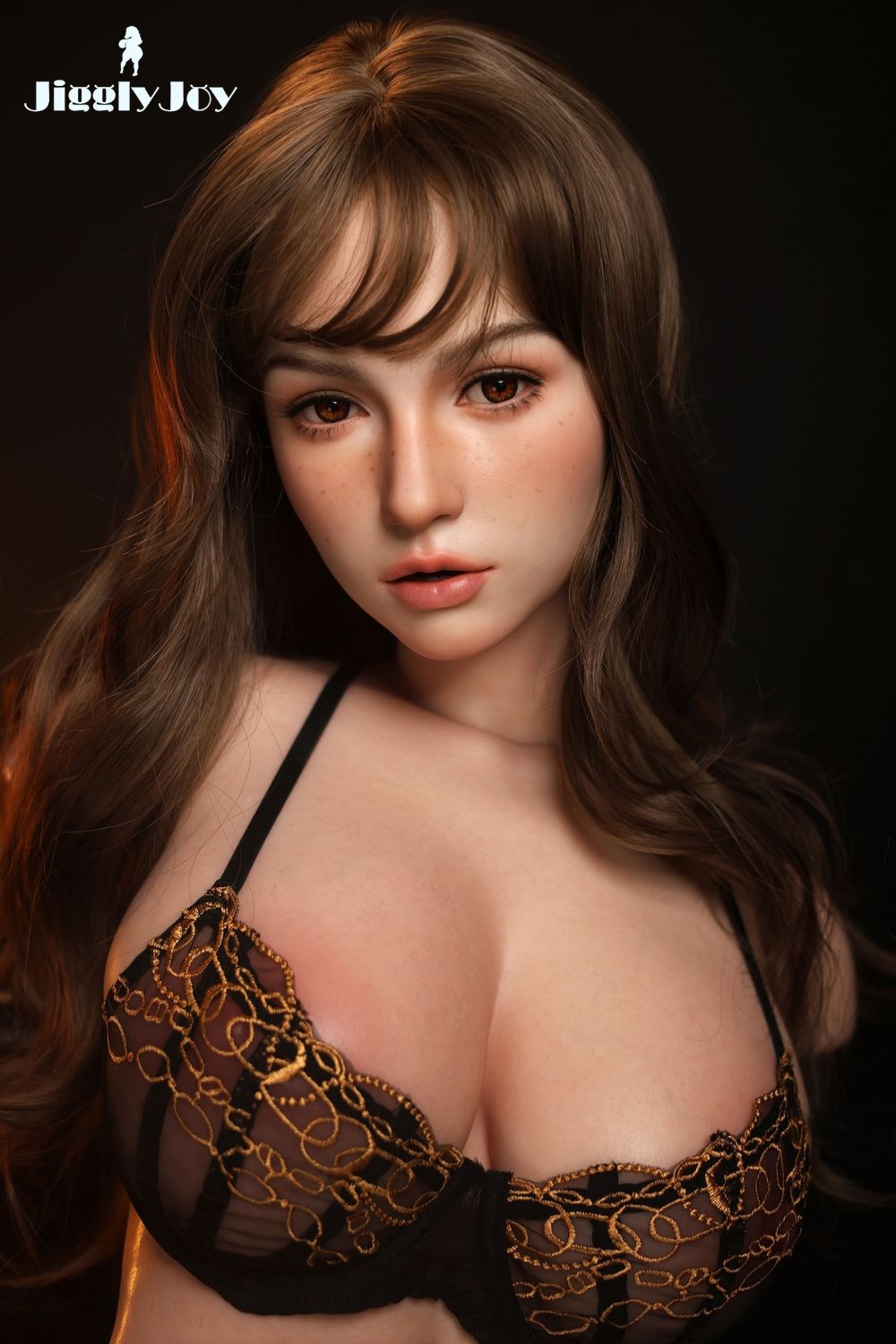 helen sex doll torso realistic face f cup breasts closeup black and gold lingerie erosity